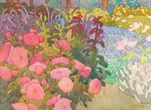 Lord, Carolyn Woodland Library Rose Garden Watercolor On Paper 11x15 $1,500