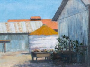 Swain, Kerima Old Sheds At Maples Farm Oil On Aluminium Panel 9x12 $380